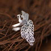 纯银凤凰戒指时尚复古中式开口足银食指指环夸张大气个性银饰女
