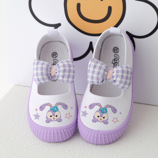 幼儿园室内鞋软底儿童小白鞋运动鞋透气女童帆布鞋紫色宝宝白布鞋