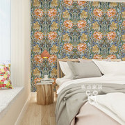 复古美式手绘田园大花壁纸大气奢华背景墙纸壁画客厅卧室床头墙布