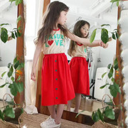 韩国进口夏薄女童时尚纯棉无袖假两件背心连衣裙 柔软舒适连身裙