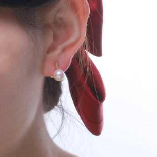 珍珠耳夹DIY配件 铜镀18K金镶锆石百搭小众气质空托 无耳洞可佩戴
