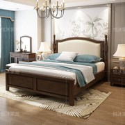 乡村复古软包实木床1.8米双人现代简约婚床主卧室家具美式简美风
