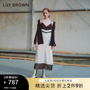 lilybrown秋冬款法式优雅蕾丝拼接吊带连衣裙lwfo234178