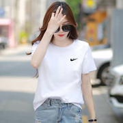品牌纯棉短袖t恤女夏季2024韩版宽松白色打底衫，圆领百搭上衣