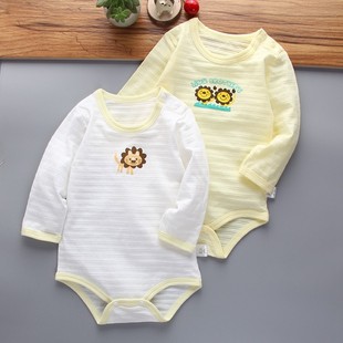 2件婴儿长袖包屁衣夏季男女宝宝三角哈衣新生，连体衣纯棉大码薄款