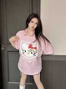可爱甜妹hellokitty短袖T恤女2024夏季凯蒂猫宽松设计感情侣上衣