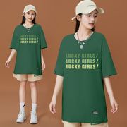 美式字母t恤女夏季街头绿色短袖宽松个性ins2023oversize大码