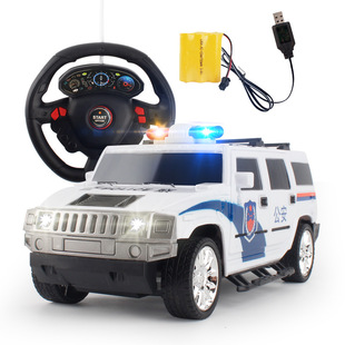 方向盘遥控警车汽车模型仿真儿童，玩具车可充电警公安车110男孩特