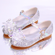 儿童春秋鞋韩版女童公主裙鞋银色演出水晶鞋宝宝平跟小中大童皮鞋