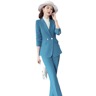 XN9997蓝色西装外套女2021秋韩版时尚气质女士小西服职业套装