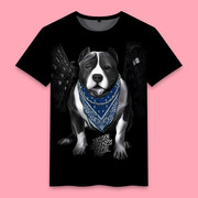 哈巴狗图案动物宠物小狗潮牌欧美风复古印花衣服夏季男士短袖T恤