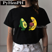 Avocado and Banana Tshirt个性牛油果和香蕉印花黑色打底T恤短袖