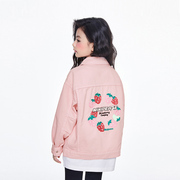 韩国潮牌童装女童外套洋气，夹克衫时髦春秋，休闲宽松牛仔衣粉色甜美
