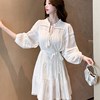 法式宽松显瘦白色连衣裙，女2023年秋季高级感气质镂空雪纺裙子