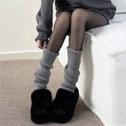 灰色针织袜套踩脚款奶油般温柔风，毛线堆堆袜护腿保暖腿套黑白