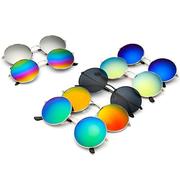 复古圆形太阳镜，彩膜反光墨镜，太子镜圆框太阳眼镜