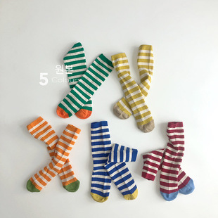 糖果色系~点睛搭配~韩版四季儿童纯棉条纹堆堆袜洋气男女宝中长筒