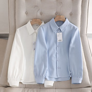 彩系~蓝色长袖衬衫，女2024春季职业通勤百搭设计感雪纺上衣