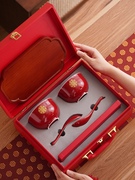 故澜喜碗结婚对碗红色陪嫁碗筷一对婚庆用品新婚礼物碗筷套装礼盒