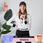 SVG高尔夫服装女抓绒弹力长袖T恤衫时尚领带女士运动打底上衣