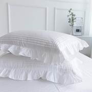 外贸出口全棉纯棉斜纹枕套，一对装韩式荷叶边白色，公主风枕头套