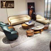 新中式真皮沙发简约中大户型，客厅实木大乌金，木头层特厚牛皮沙发