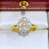 日式diy配件空托精工银s925纯银，四叶草珍珠戒指，金色银色含日标袋