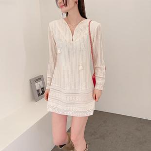 Partysu韩国女2023年春季波西米亚风纯色流苏连衣裙
