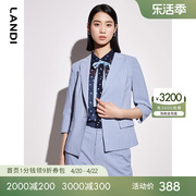 landi蓝地浅蓝七分袖修身短款西装上衣女2023年夏季西服外套