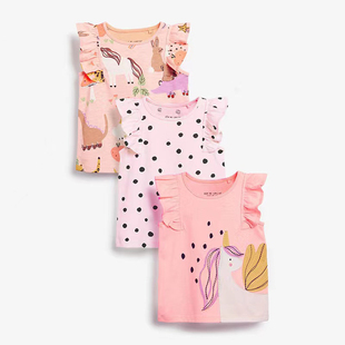 女童纯棉短袖t恤夏季薄儿童装宝宝波点粉色可爱背心圆领上衣8