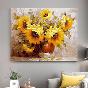 diy数字油画花卉手绘成人植物填色画客厅大幅数码装饰油彩画倾葵