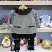 韩国童装 冬季男童女童灰色空气棉卫衣 泡泡裤套装
