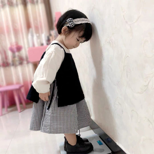 ins同款韩国婴儿连衣裙春秋，套装0-3-5岁女宝宝，纯棉衣服长袖格子裙