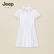 jeep吉普女童连衣裙2023夏季薄款透气休闲风女孩针织衬衫裙子