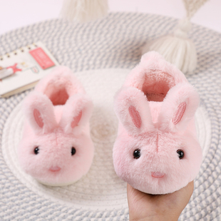 儿童棉拖鞋包跟冬季女童可爱室内防滑保暖兔子小孩亲子带后跟棉鞋