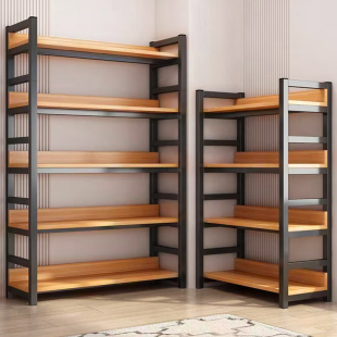 书架落地储物架子简易钢木货架儿童收纳架家用多层书柜铁艺置物架