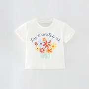 夏季女童t恤花边短袖纯棉字母印花上衣小女孩宝宝圆领体恤衫