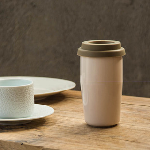 C1ASA双层陶瓷马克杯隔热牛奶咖啡杯带盖随行直饮水杯挂耳杯
