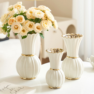 简约现代ins风陶瓷花瓶，白色高级感水养，插花摆件软装饰品客厅法式
