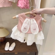 女童洋气套装无袖t恤背心裙子，2024夏季韩版公主裙两件套上衣