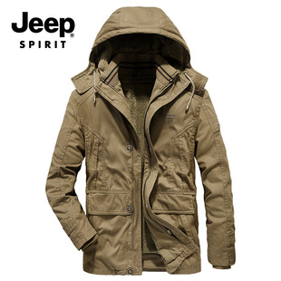 jeep吉普男装冬季可脱卸内胆，连帽加厚羊羔，毛棉衣(毛棉衣)中长款棉服