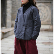 2023冬季棉麻女装加厚复古文艺盘扣中式中国风短款棉服小棉衣