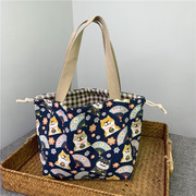 日式饭盒袋子便当包袋可爱帆布束口抽绳包大容量 手提妈咪包外出