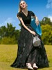 帝弗润驰2023夏法式(夏法式)黑色雪纺剪花，连衣裙女气质修身高级感长裙