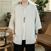 中国风春夏亚麻唐装衬衫，中式宽松大码半袖，茶服上衣男棉麻复古短袖