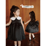 naixibaby|自留!夏女童(夏女童，)娃娃领连衣裙黑色缎面生日礼服裙公主裙