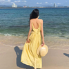 泰国三亚穿搭露背沙滩长裙女海边度假拍照衣服，超仙黄色吊带连衣裙