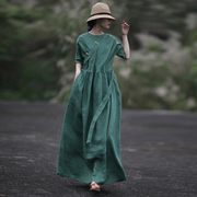 赫轩原著纯苎麻，气质夏季短袖连衣裙