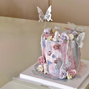 网红许愿池蝴蝶生日蛋糕，装饰摆件欧式小天使，翻糖巧克力烘焙模具