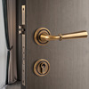 美式纯铜金色门锁室内卧室，门把手复古静音，房门锁分体锁全铜木门锁
